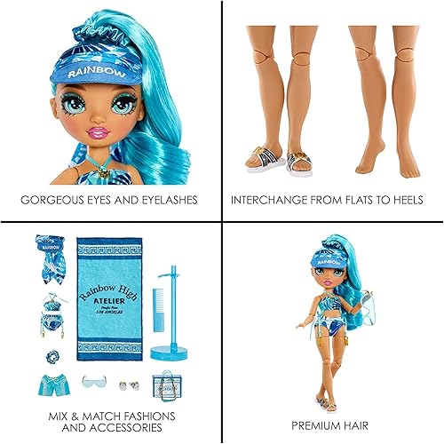 Miniatura 6 de Rainbow High Pacific Coast Hali Capri - Muñeca de moda azul con accesorios de piscina y patas intercambiables Gran regalo para niños de 6 a 12 años