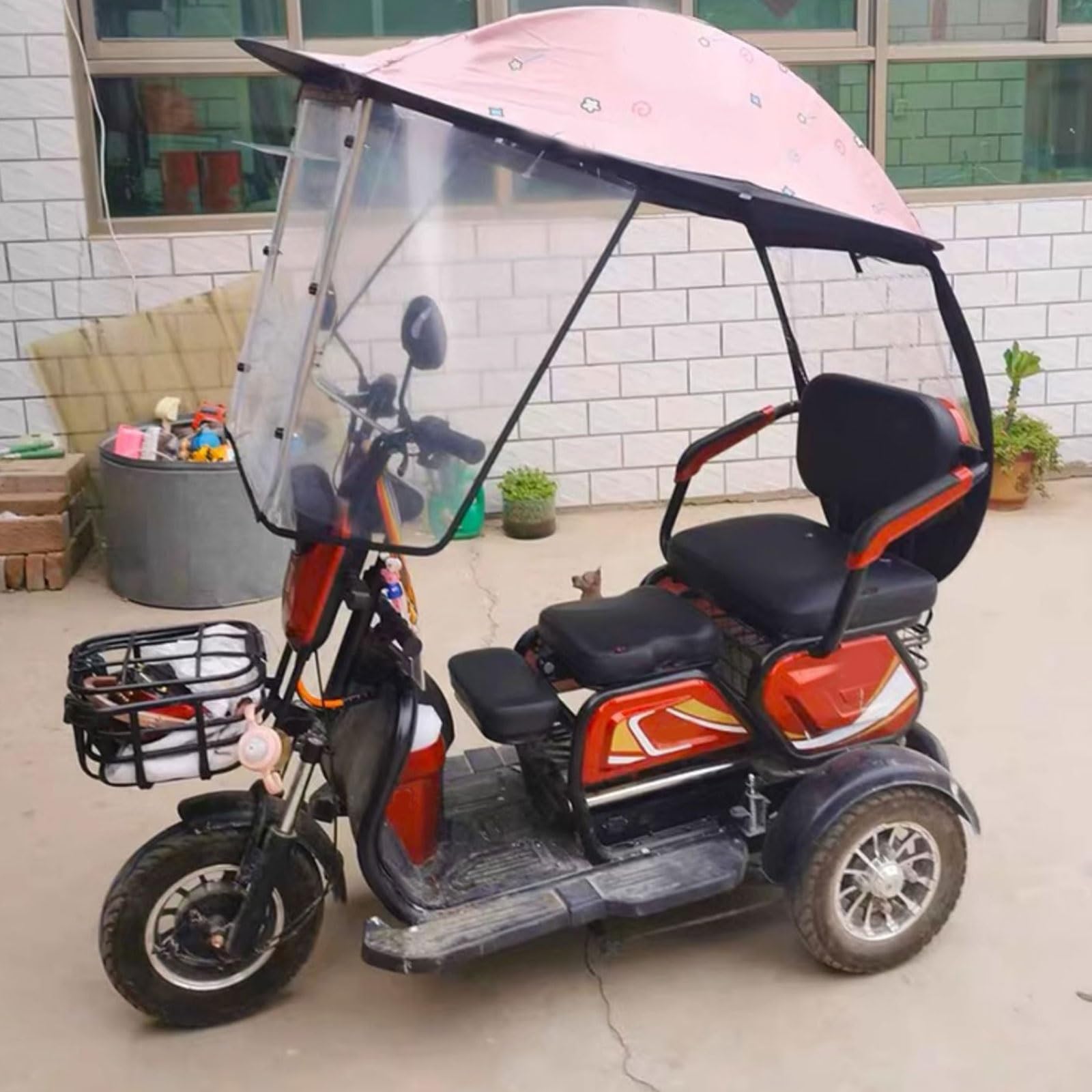 Housse pour vélo à trois roues avec auvent rose contre la poussière