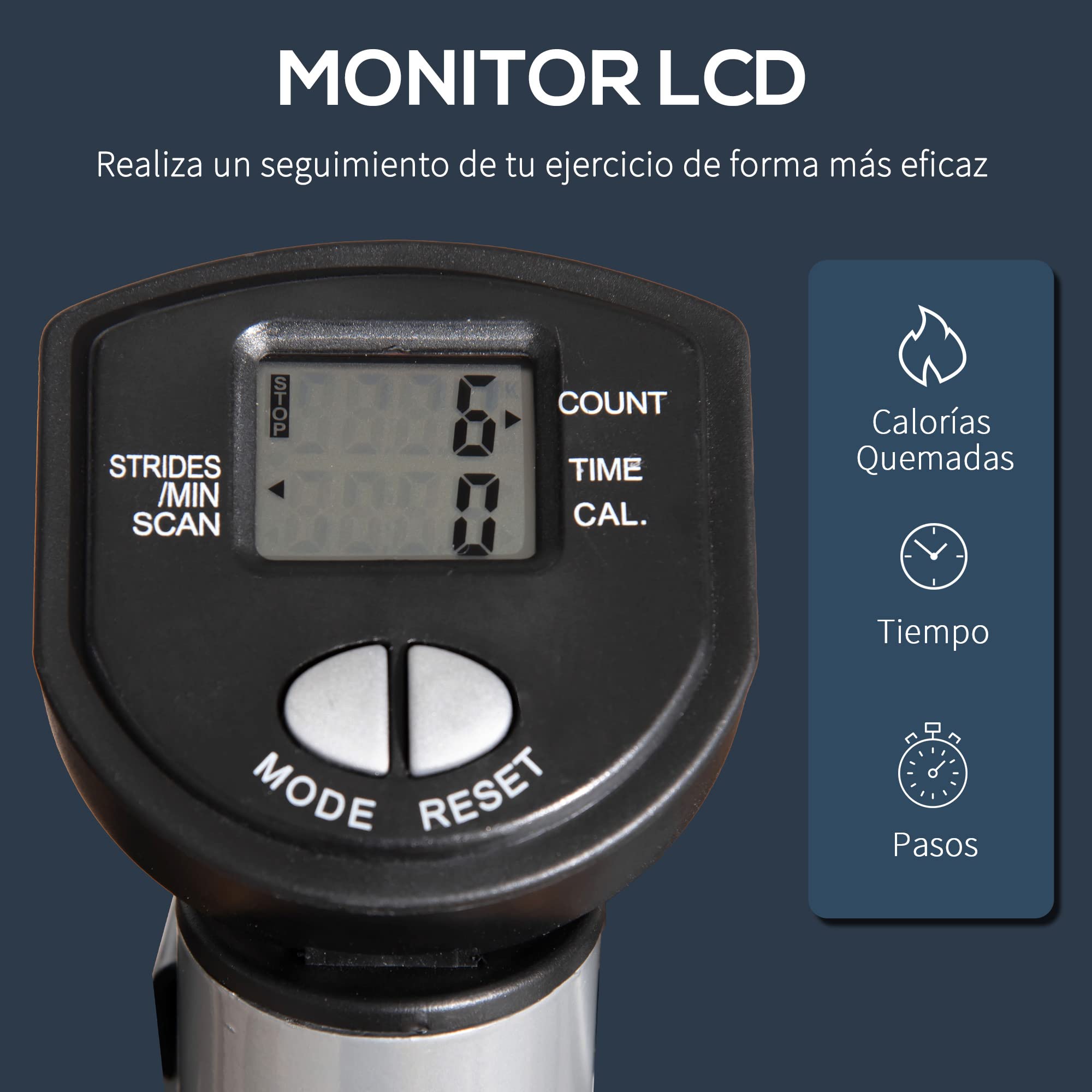 HOMCOM Stepper con Manubrio Regolabile, Impugnature Antiscivolo ed Elastici, Step Fitness con Monitor LCD per Casa e Palestr