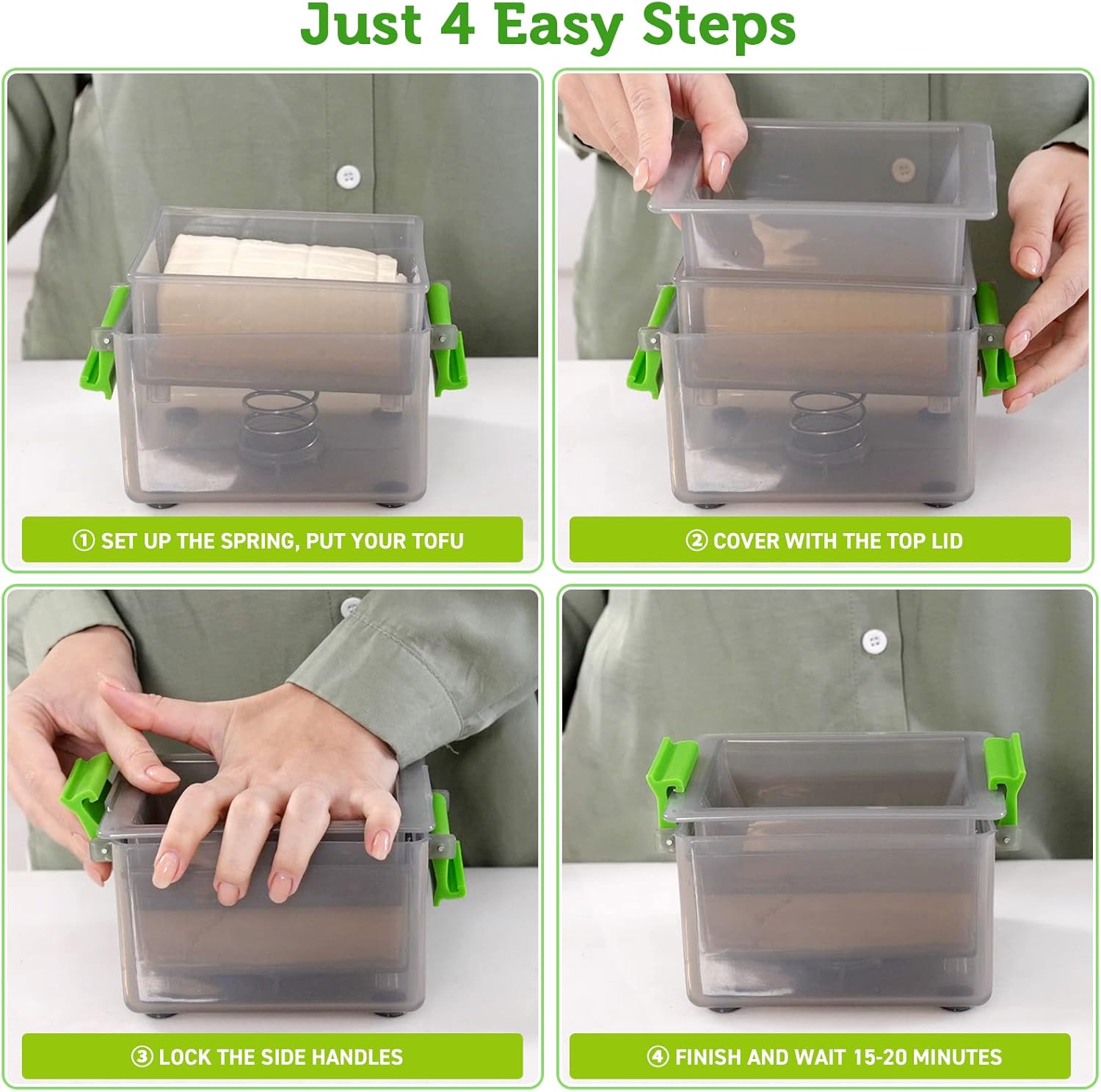 Tofu Press Dishwasher Safe - Easily Removes Water in 10-20 Minutes, Up to 3X More Efficient Tofu Pressing, BPA Free with Drip Tray - Enhanced Tofu Taste, Includes Tofu Cookbook