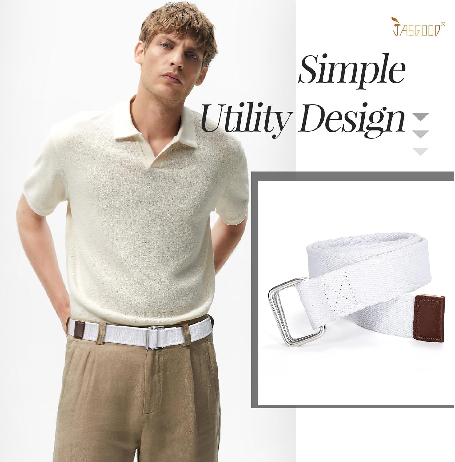 JASGOOD Men Canvas Fabric Belts Casual Web Cloth Belts with Black Double Ring Buckle 2 Pack - Image 5