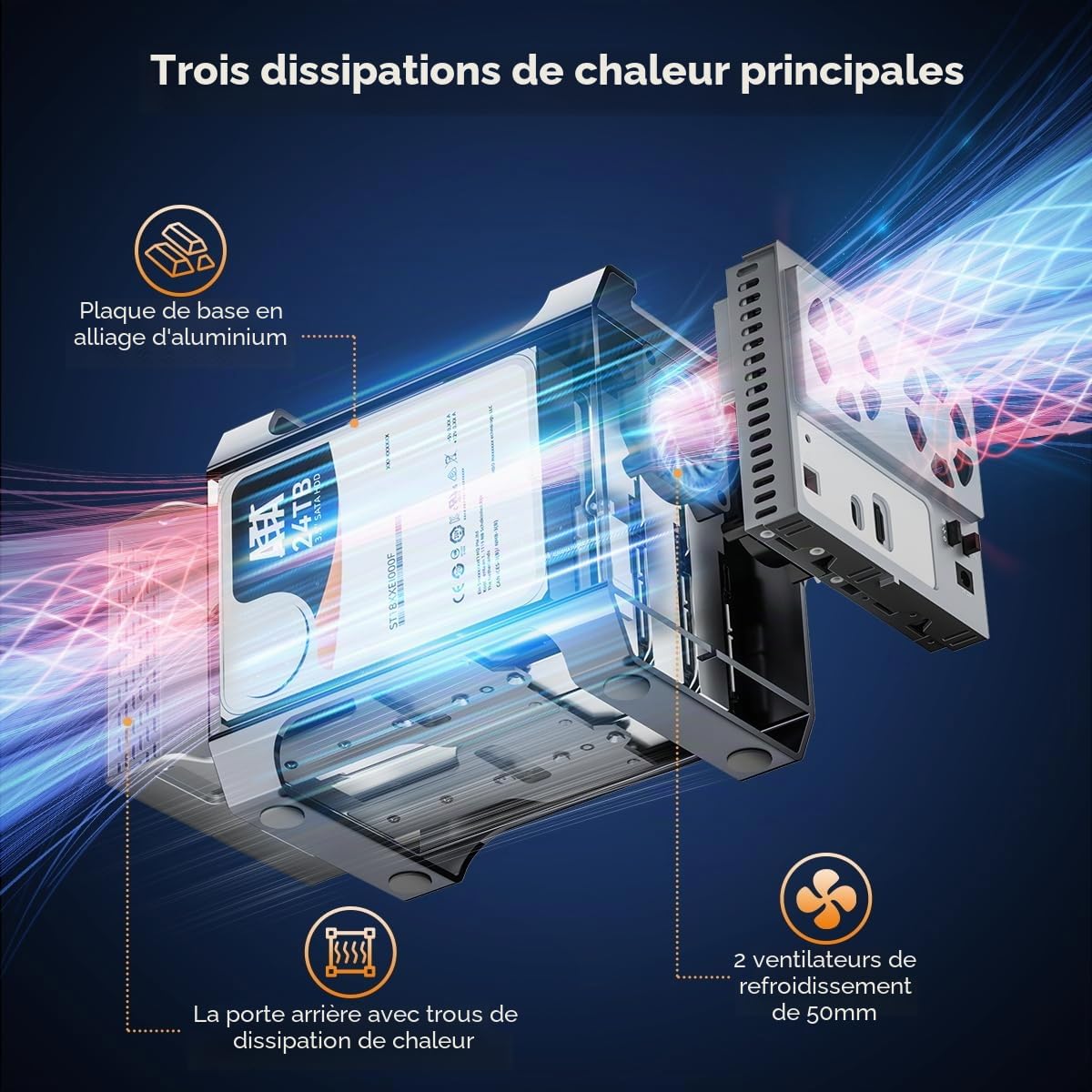 MAIWO Boîtier RAID 4 baies pour disque dur SATA 3,5" avec ventilateur de refroidissement, câble USB A-C 3.0 et C-C inclus, prend en charge Raid Normal, 0,3,5,1/10, Clone/Large (Jbod) et capacité de 96