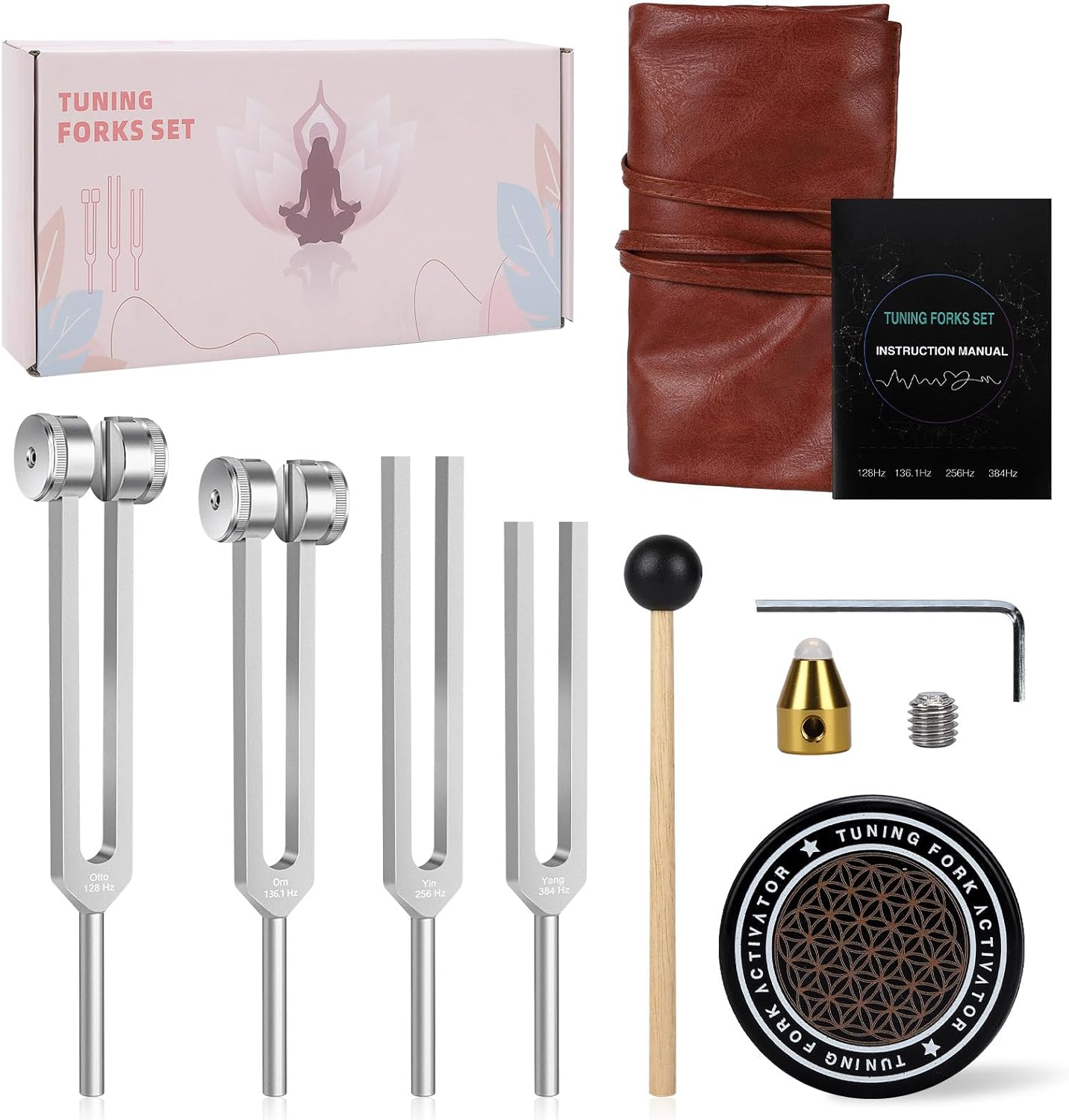 Tuning Forks for Healing Set 128Hz 136.1Hz 256Hz 384Hz – Pure Frequency Sound Healing Instruments, Professional Tuning Fork Kit for Meditation Yoga Relaxation Harmony Resonance Practice