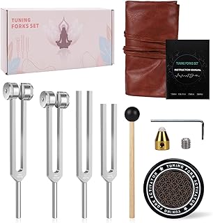 Tuning Forks for Healing Set 128Hz 136.1Hz 256Hz 384Hz – Pure Frequency Sound Healing Instruments, Professional Tuning Fork Kit for Meditation Yoga Relaxation Harmony Resonance Practice