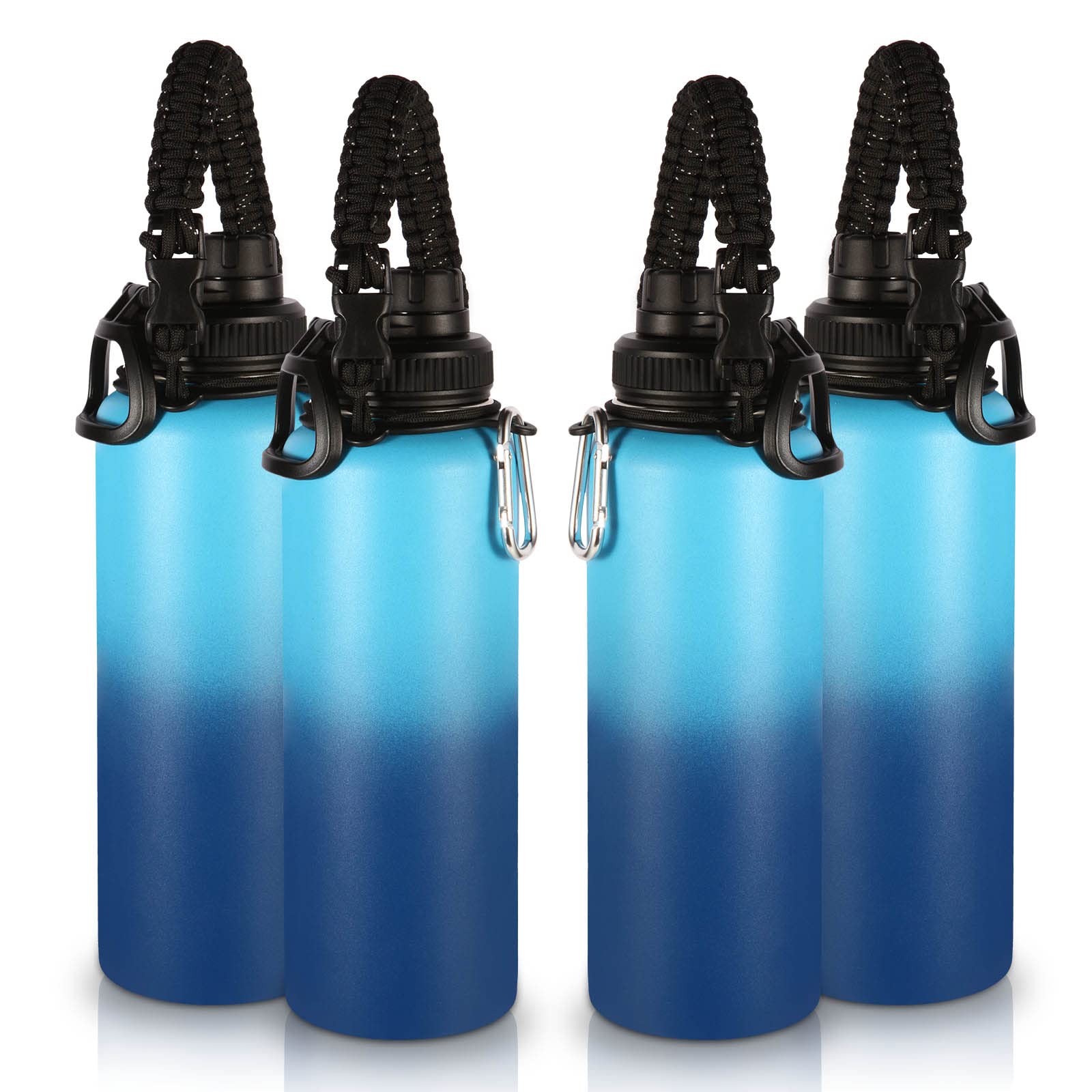Volhoply Insulated Water Bottles Bulk 4 Pack, 40 oz Stainless Steel Sports Bottle with Paracord Handle & Spout Lid, Double Walled Vacuum Metal Travel