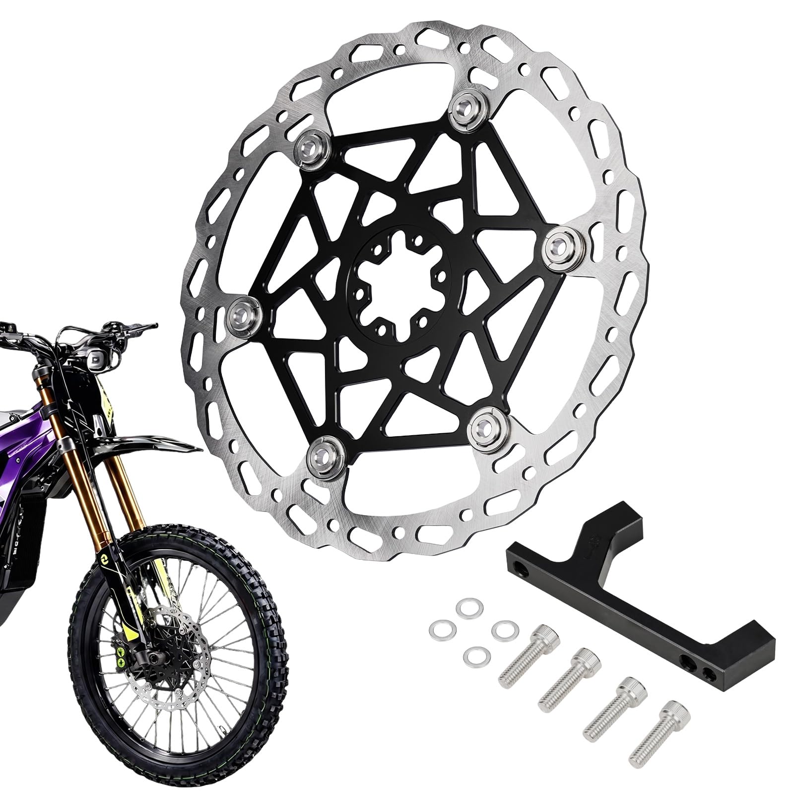 Motorrad Bremsscheibe für Surron, Elektro Dirtbike Vorderrad Bremsscheibe 250mm Schwimmend Gelagerte Bremsscheibe für Surron Light Bee X S LBX Schwarz
