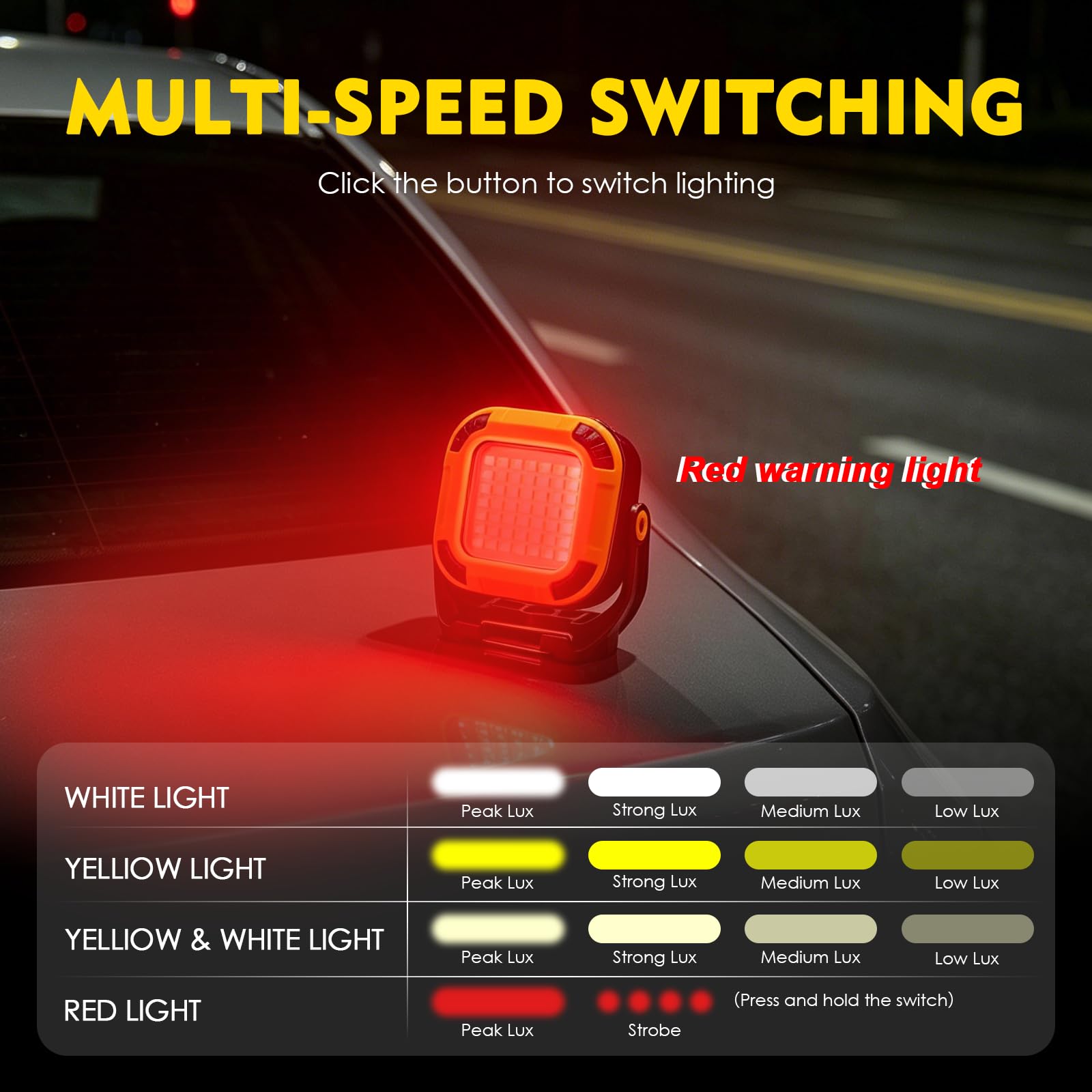 Linterna LED Recargable, Portatil Linterna Taller Mecánico, 16 Modos de Luz, Base Magnética con Gancho, Impermeable Luz de Trabajo LED para Reparación de Automóviles, Uso en Taller, Camping - 2 Piezas