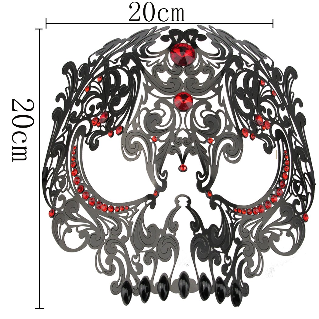 Coddsmz Halloween Masquerade Masks Full Face Mardi Gras Party Costume Mask Halloween Cosplay Mask Metal Mask with Rhinestone: Black+red