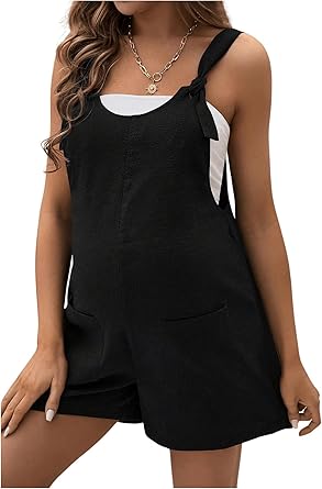 Women's Maternity Jumpsuit Romper with Pockets, Black
