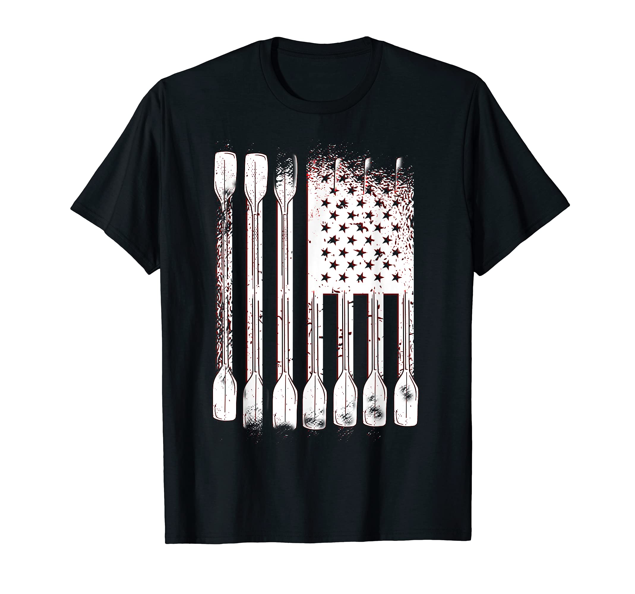 USA Flag Paddle Kayak Kayaking Kanuing Canoeing Relax T-Shirt, Black