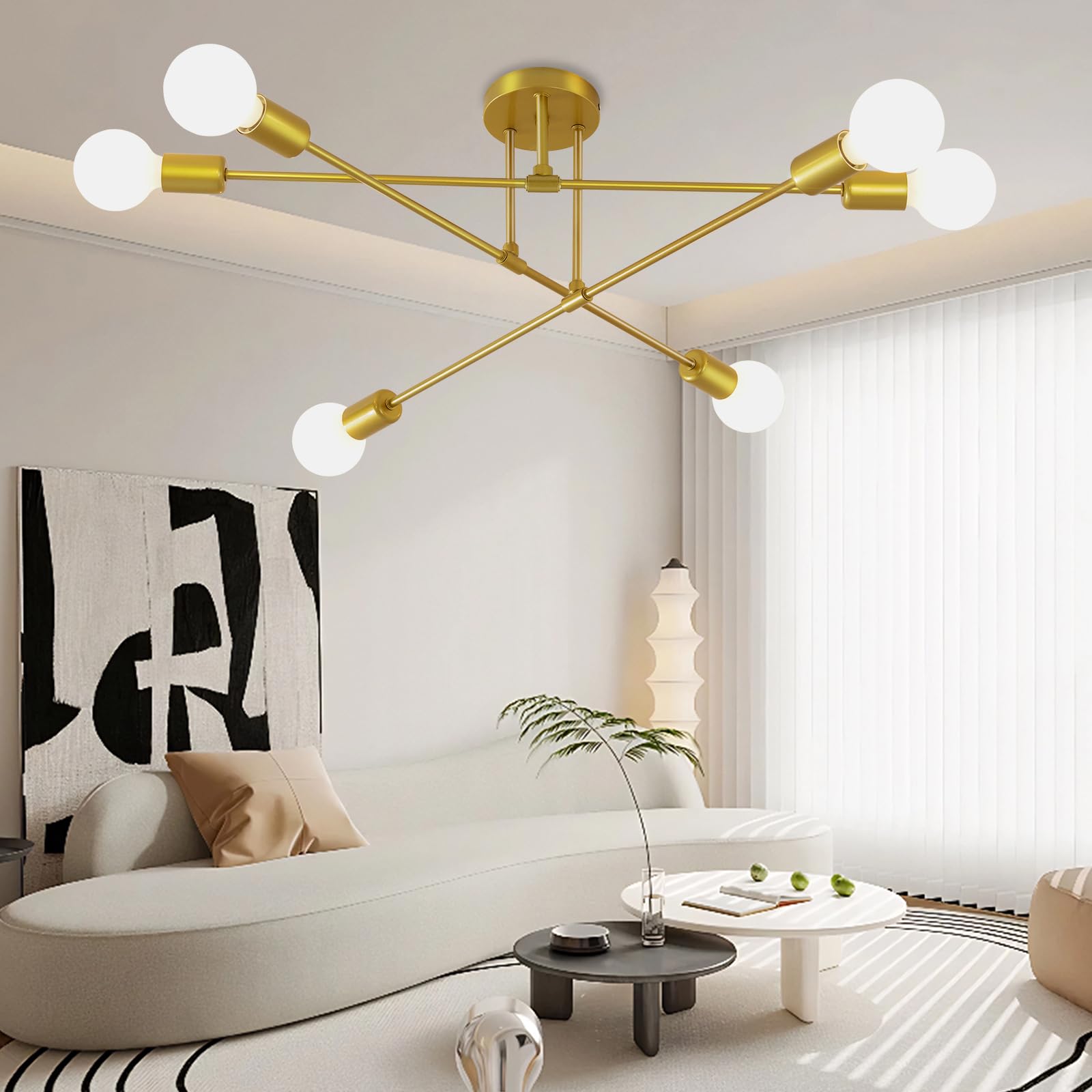 Psatfito G Modern Chandelier Sputnik Ceiling Lamp, 6-Light E27 Industrial Style