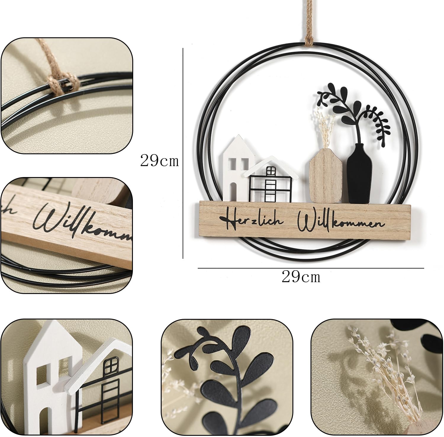 QILICZ Türkranz Mit Willkommensschild - Trockenblumen Deko ø28cm