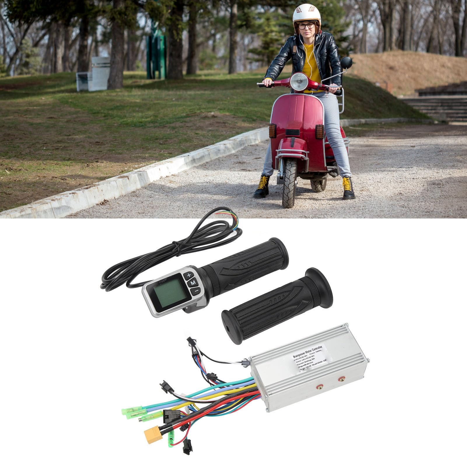 BuyWeek Kit de Contrôleur de Moteur sans Balais pour Vélo Électrique, 36V 48V 1000W 38A Contrôleur à Onde Sinusoïdale et Poignée d'Accélérateur Torsion 124DX avec Panneau LCD