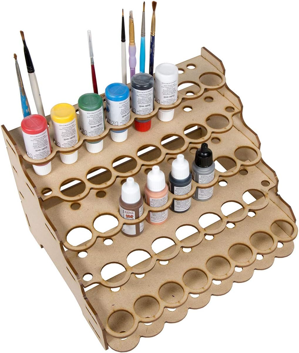 The Broken Token Modular Paint Rack Bundle - Organizer Set for Paint Bottles, Pots, Brushes with Tiered Layout and Drawer - Includes 26mm Holes, 90° Wedge & Riser, and Drawer