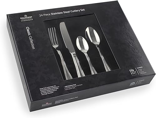 Miniatura 4 de Grunwerg Cubertería de acero inoxidable de 24 piezas, 9.1 x 0.8 x 0.2 in, acero