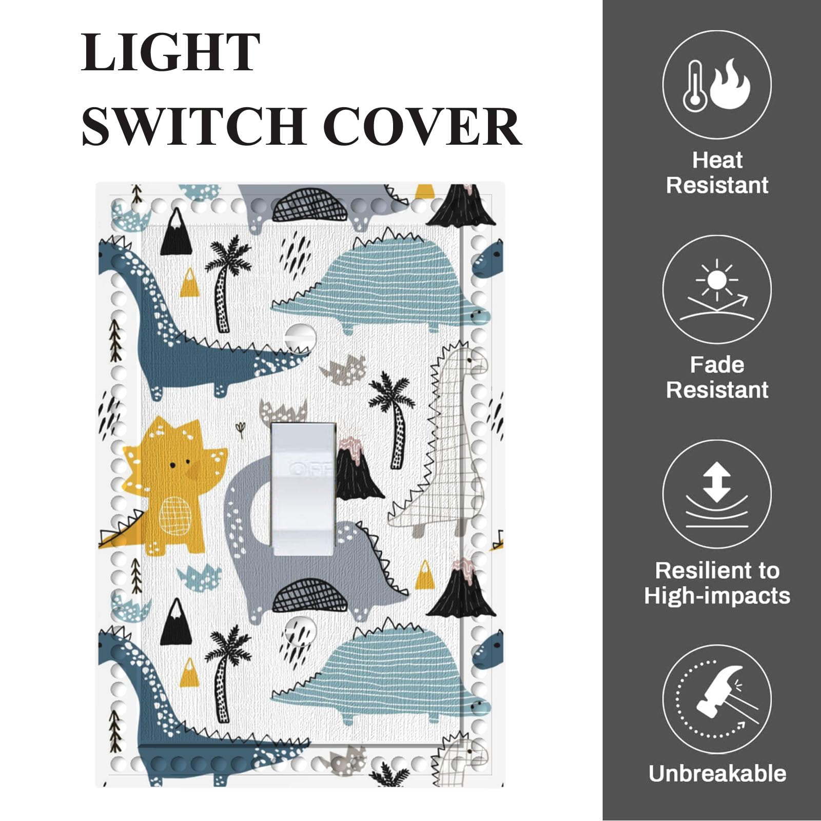 Cuitxrac Cartoon Dino Animal 1 Gang Light Switch Cover Colorful Dinosaurs Single Toggle Wall Plate Decorative Switchplate Home Decor for Kitchen Bathroom