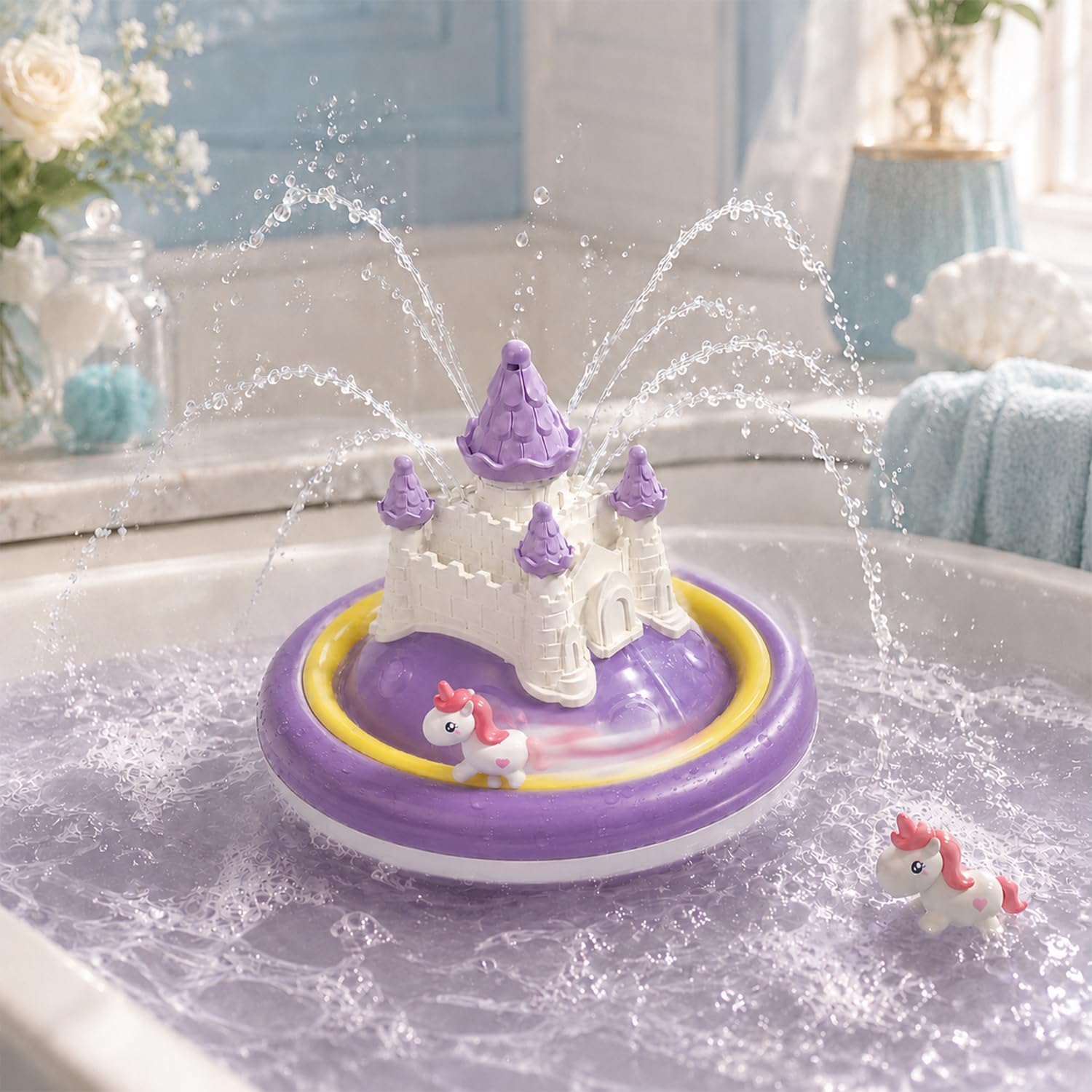 Bath Toy for Toddlers, Light-Up Spinning Carousel Bathtub Toy