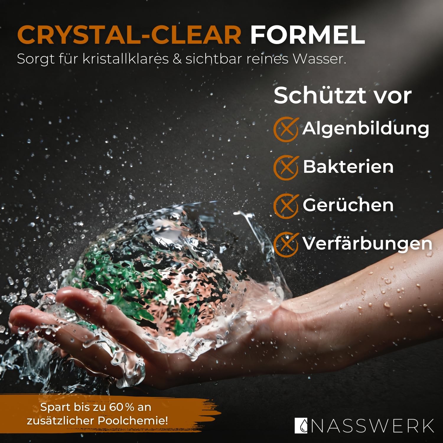 NASSWERK 5 in 1 Chlortabletten für Pool 20g (1kg bis 10kg) | Langzeit Ultra Blue Multitabs 5 in 1 für Pool & Whirlpool | Mini Chlortabs mit Chlor, Algizid, pH Regulierer, Reiniger & Aquamarin