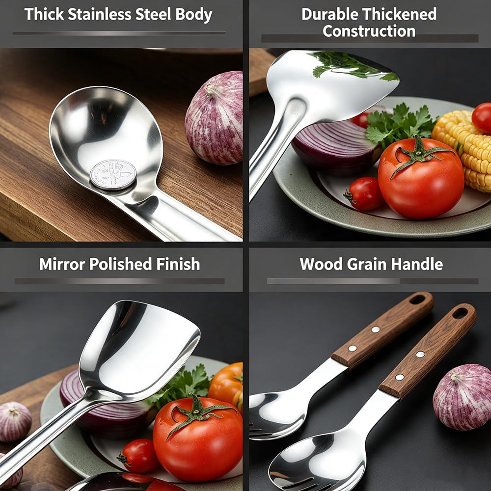 Set di 6 Utensili da Cucina in Acciaio Inox in Confezione Regalo, con Manici in Plastica Testurizzata Antiscottatura; Ideale per La Cucina Quotidiana E Come Idea Regalo
