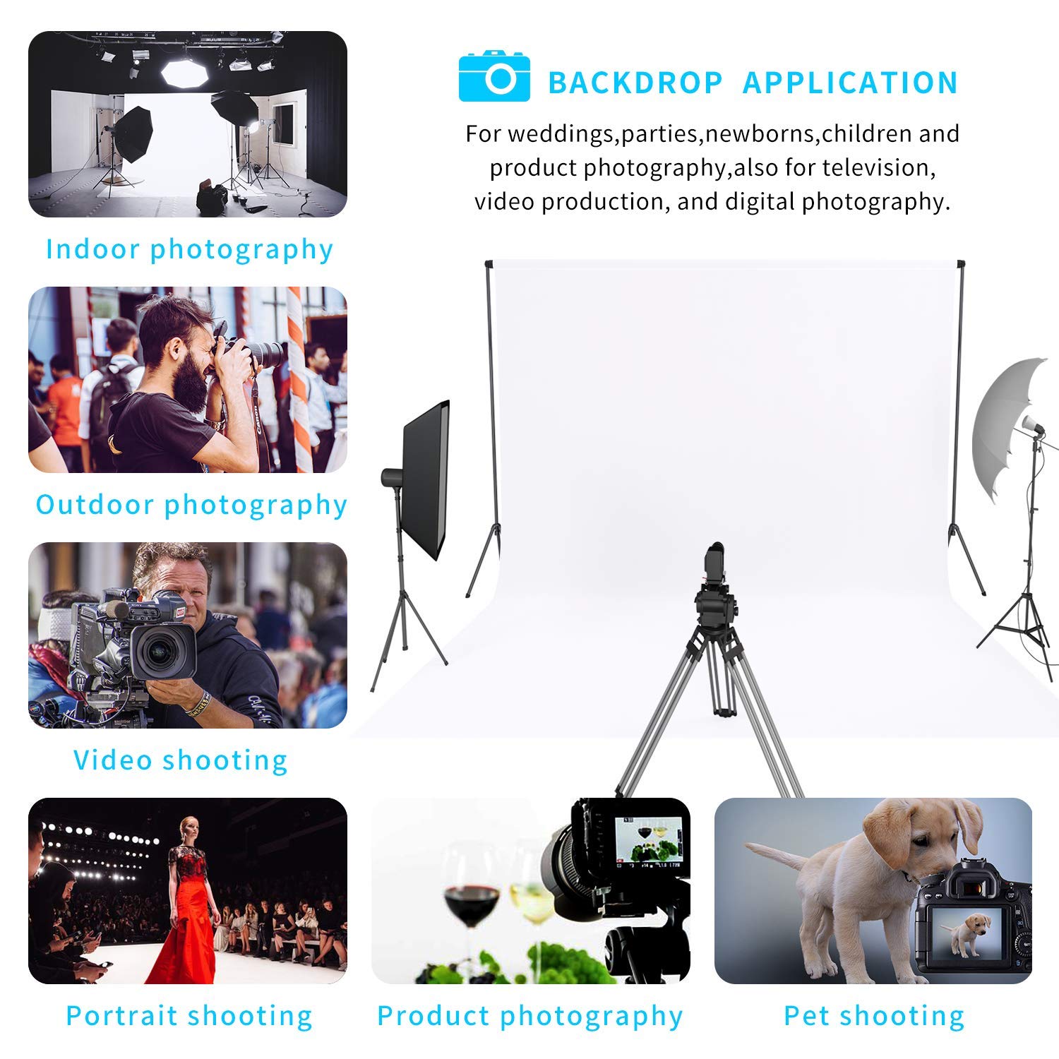 Easy-Going 5Wx7L ft White Background Muslin Backdrop, Photo Studio, Collapsible High Density Screen for Video Photography and Television — view 7