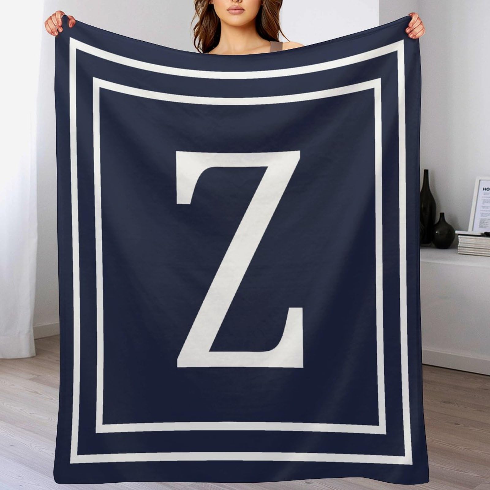 Manta de cama de felpa mullida y acogedora con letra Z con monograma de la letra Z y nombre de la familia, manta personalizada para decoración del hogar para niños, bebés, niñas y adultos,