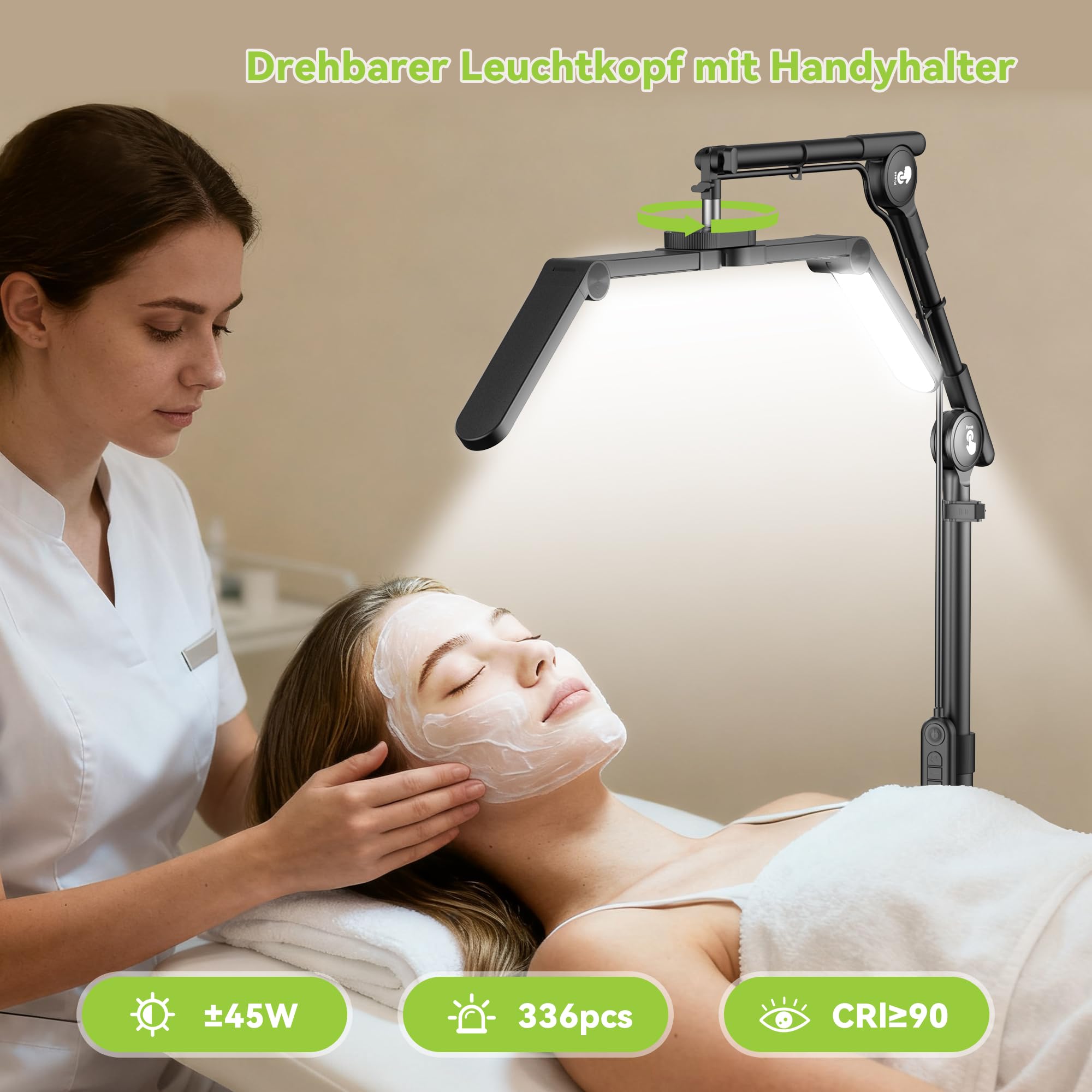 STASUN Halbmond-Stehlampe,28 Zoll Faltbare Wimpern Lampe mit Telefonhalter für Wimpernverlängerungen,45W Dimmbares LED Stehlampe für Nail Tech, Beauty, Kosmetik Lash Light