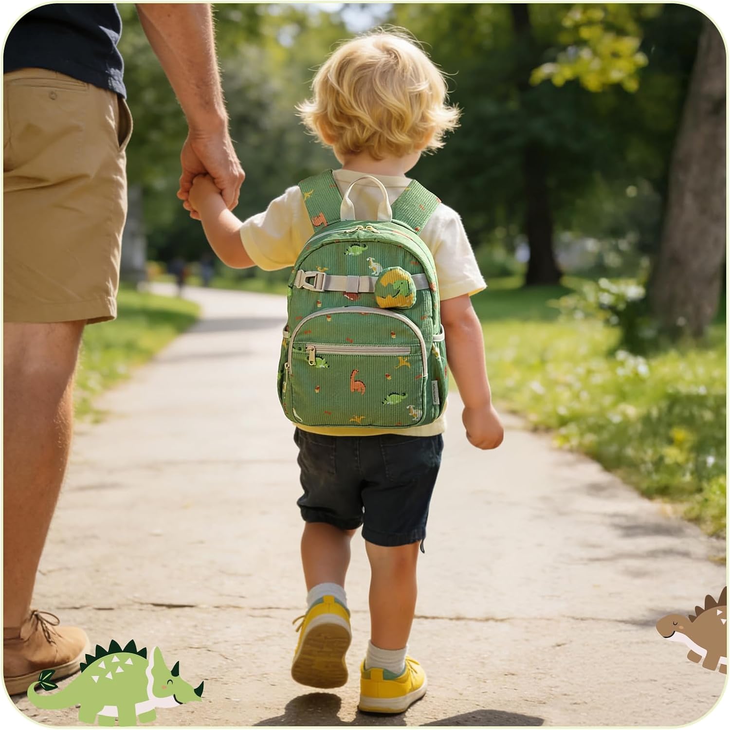 mommore Toddler Backpack for Boys 2-4, Corduroy Kids Backpack, 13" H Preschool Kindergarten Daycare School Bag Dinosaur Bookbag - Image 2