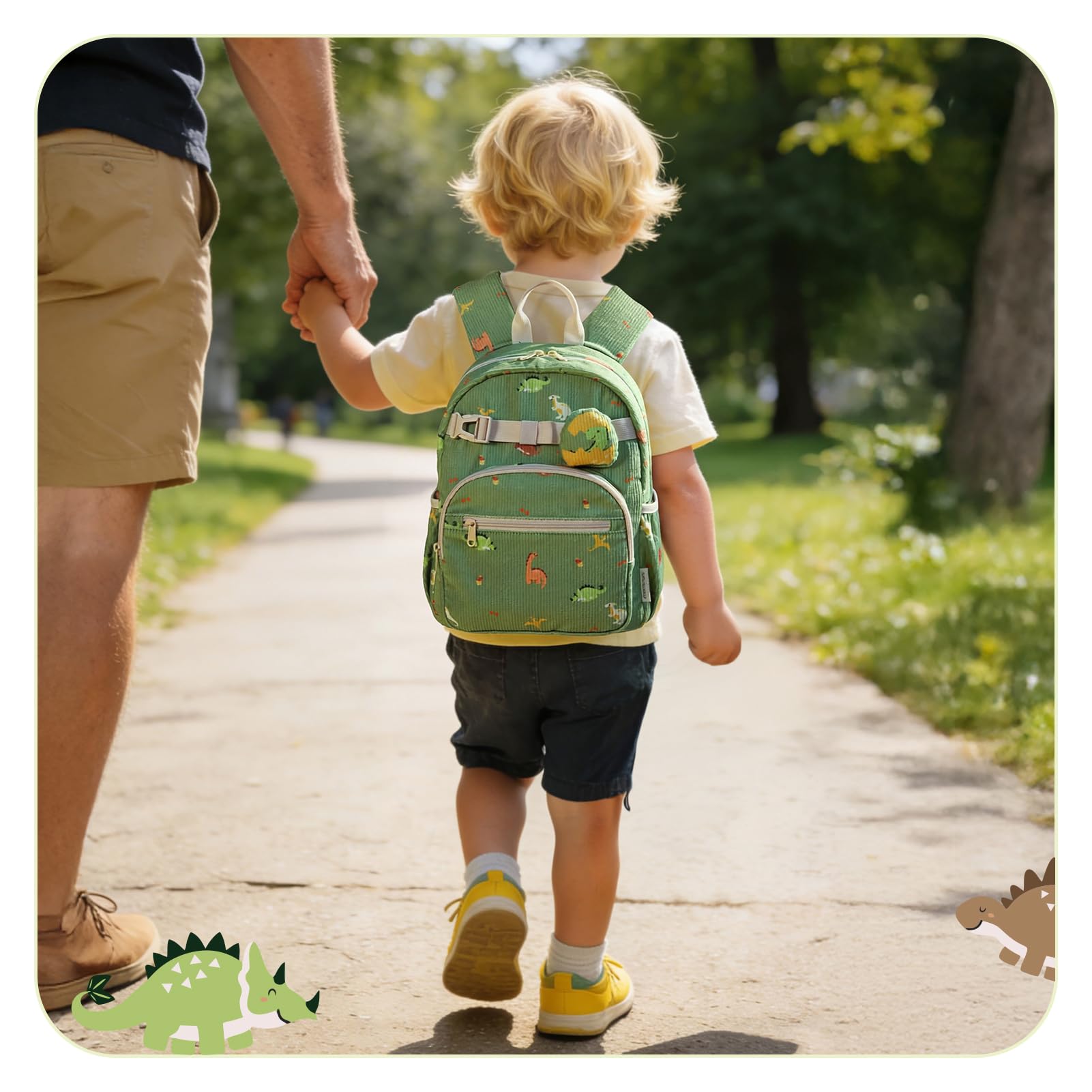 mommore Toddler Backpack for Boys 2-4, Corduroy Kids Backpack, 13" H Preschool Kindergarten Daycare School Bag Dinosaur Bookbag - 2