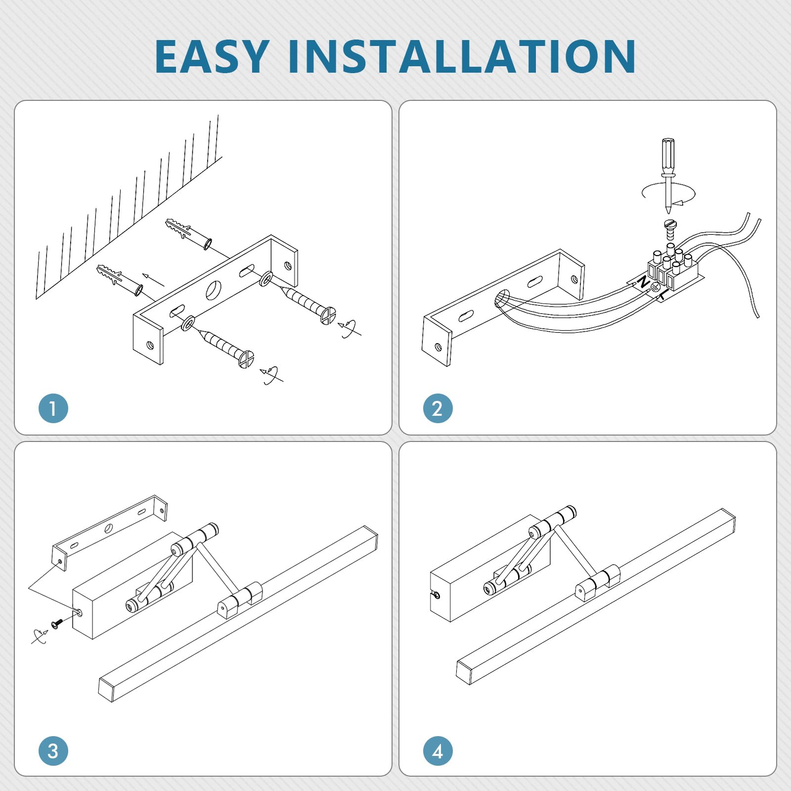 LED lampada a specchio per bagno 60 cm, lampade a specchio rotanti per bagno IP44, luce a specchio per bagno 18W 1440 LM, luci a LED per specchio per bagno, bianco neutro 4000K, cromo