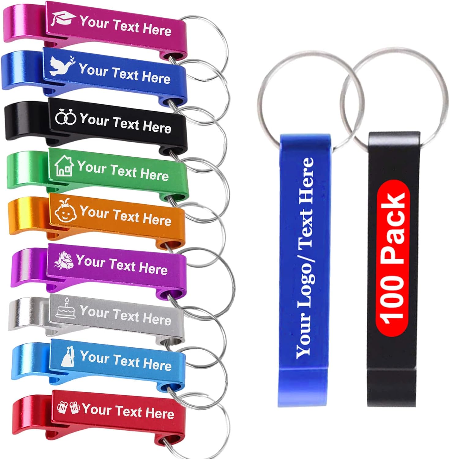 100PCS Personalized Custom Bottle Opener Keychain Bulk with