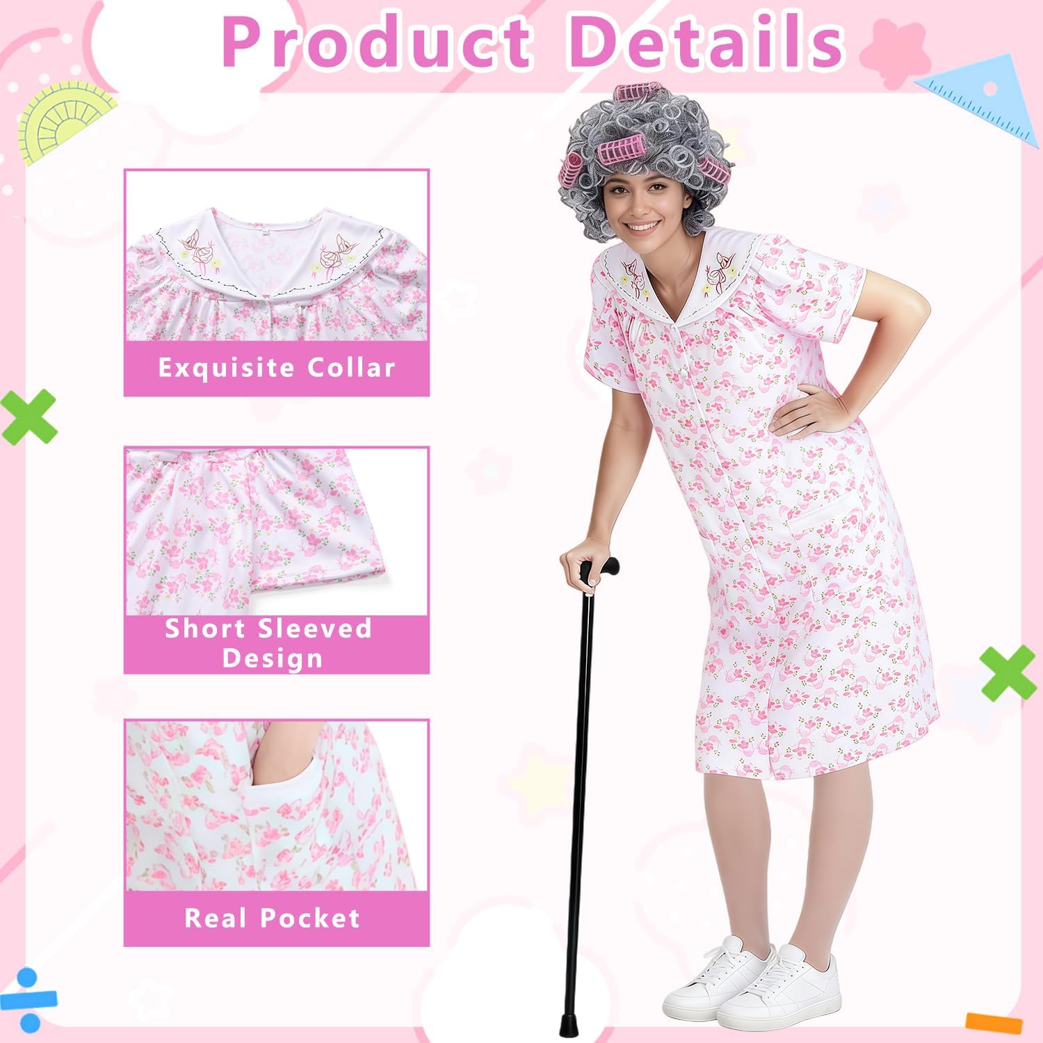 Adult Old Lady Costume for Women 100 Days of School Costumes Grandma Dress for Halloween Old Lady Cosplay - Image 3