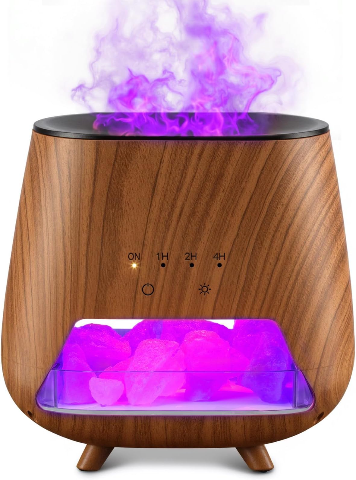 - Essential Oil Diffuser for Home: 200ml Aromatherapy Diffuser with Himalayan Salt Rock, 4-in-1 Ultrasonic Humidifier, 9 LED Colors & Flame Effect, Auto Off for Bedroom