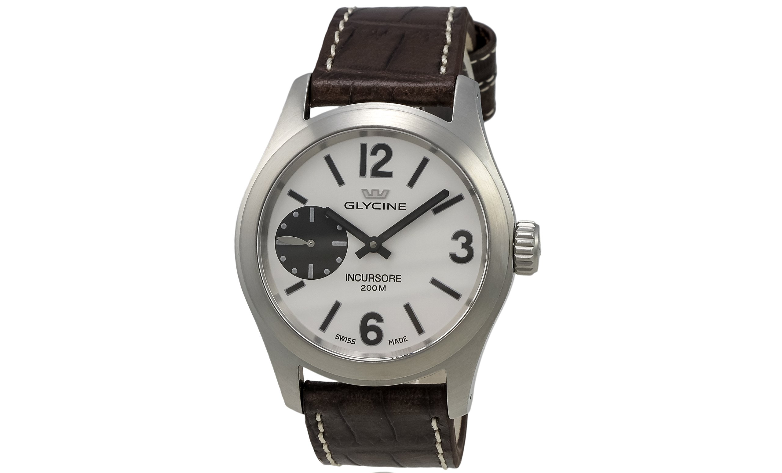 Glycine - 'Incursore' Stainless Steel, Leather Strap, Manual Men's Watch- 3873.11 Lb