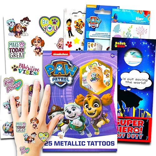 Paquete de recuerdos de fiesta de Paw Patrol tatuajes temporales de Paw Patrol, paquete de fiesta y más (suministros de fiesta de Skye Paw Patrol