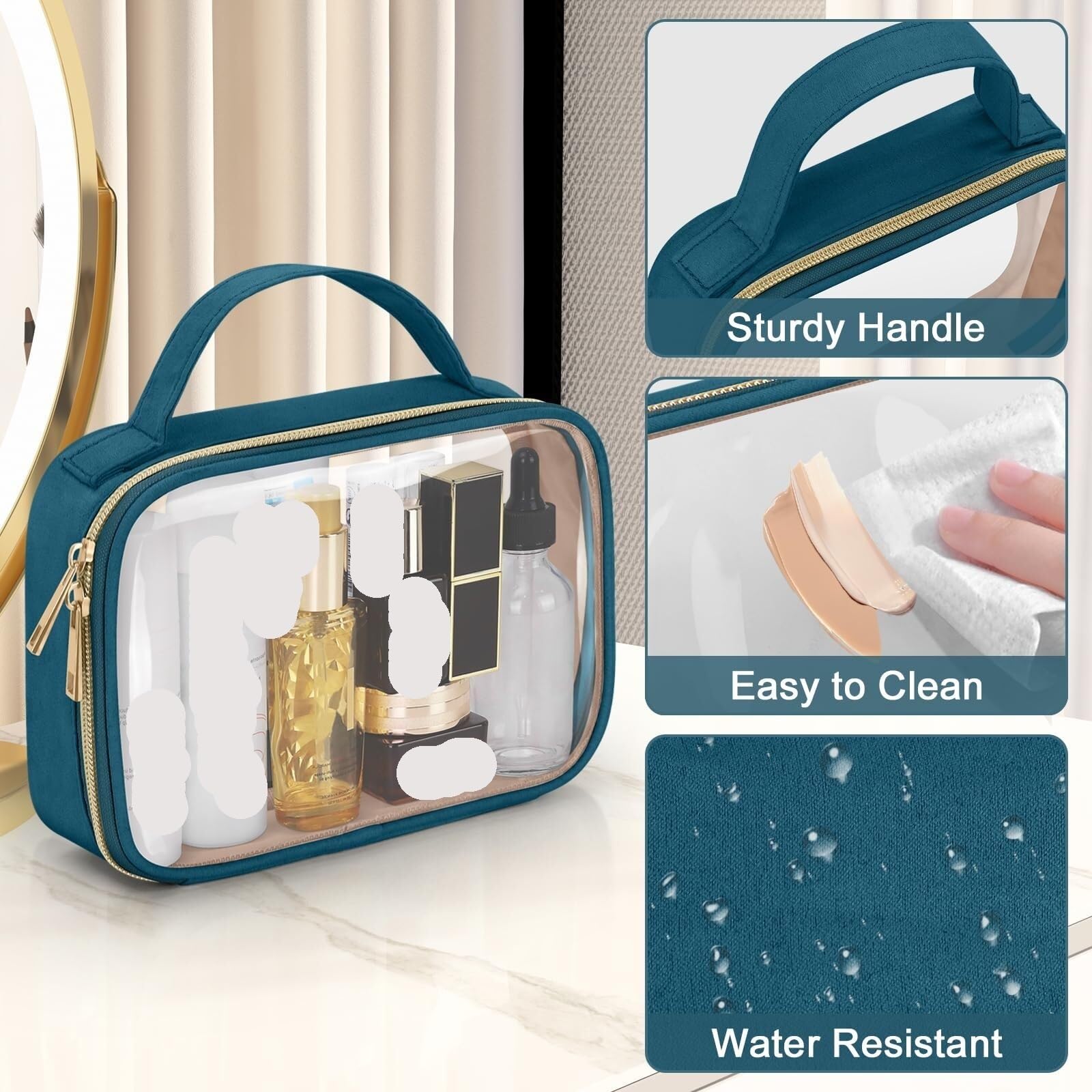 Kulturtasche Schminktasche Kulturbeutel Transparente Kosmetiktasche Mit Griff Transparenter Kulturbeutel Waschtasche Kosmetiktasche(Blue,20cm-4)