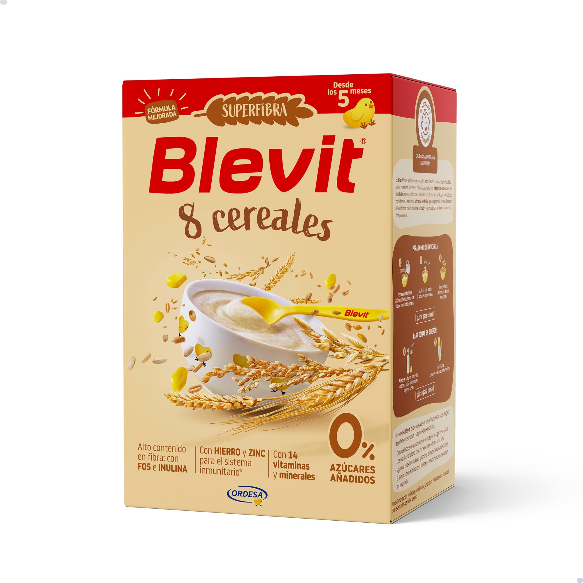 Blevit Superfibra 8 Cereales 500g Papilla para Bebé 5 Meses con Vitaminas, Minerales y Fibra