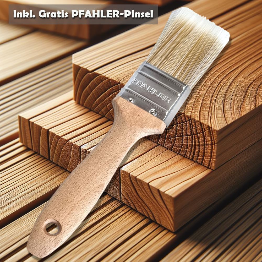 Osmo Gartenmöbel Pflegeset Holz-Entgrauer 500 ml Teak-Öl 007 0,375 l Schleifvlies Wurzelbürste Flächenstreicher 50 mm PFAHLER-Pinsel