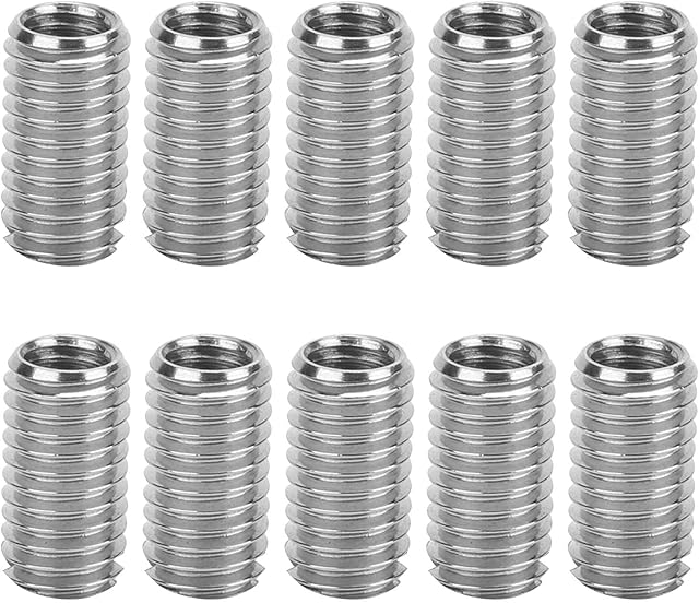 Thread Inserts, 10 Pcs Thread Reducer M8 to M6, Threaded Insert Inner M6*1.0 Outer M8*1.25 Length 15MM Male Female Reducing Nut, Stainless Steel Hardware Repair Tool