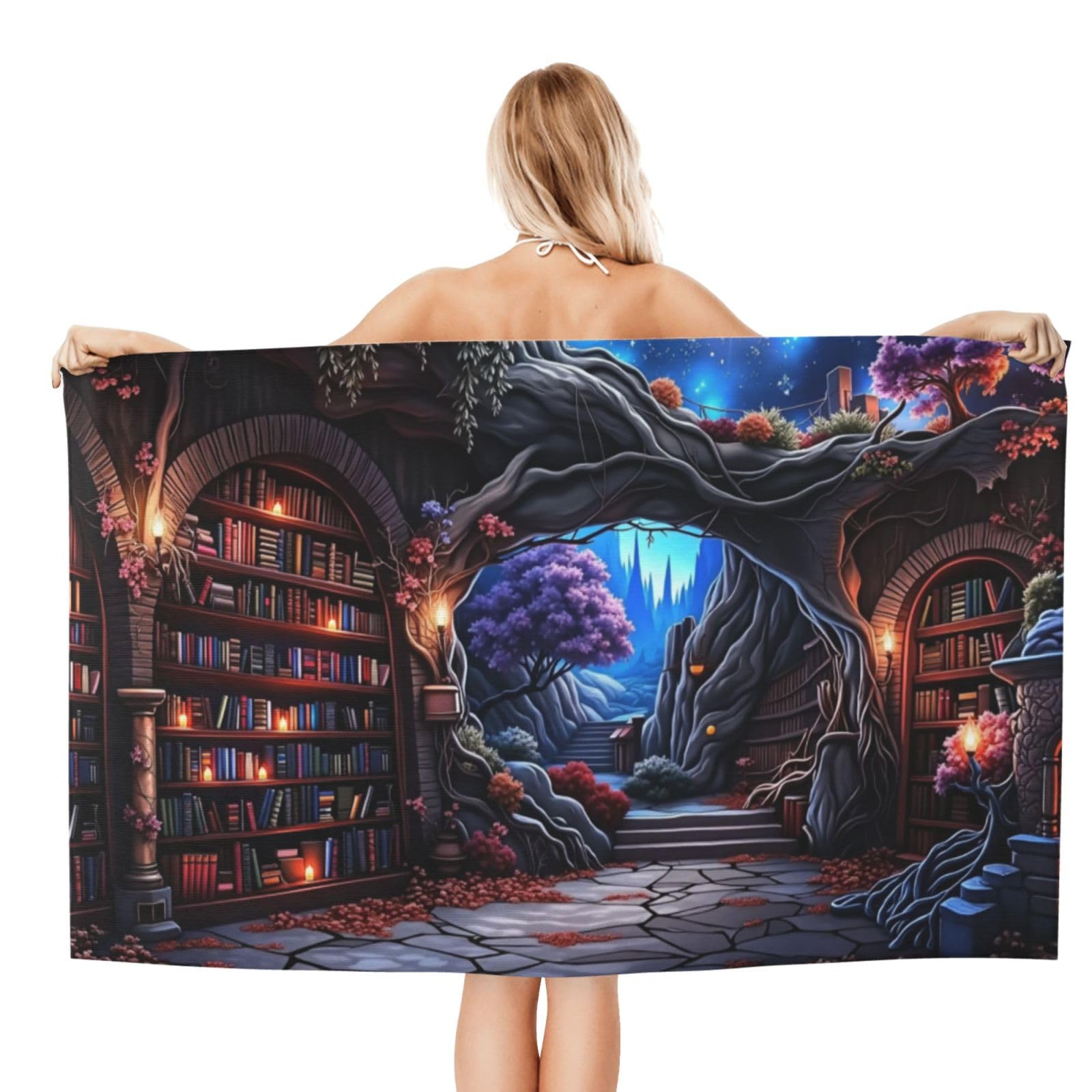 Anceky Beach Towel for Women, Enchanted Library Sand-Free Microfiber Ultra Soft Lightweight Bath Towels for Outdoor Bathroom Swimming 32"X52"