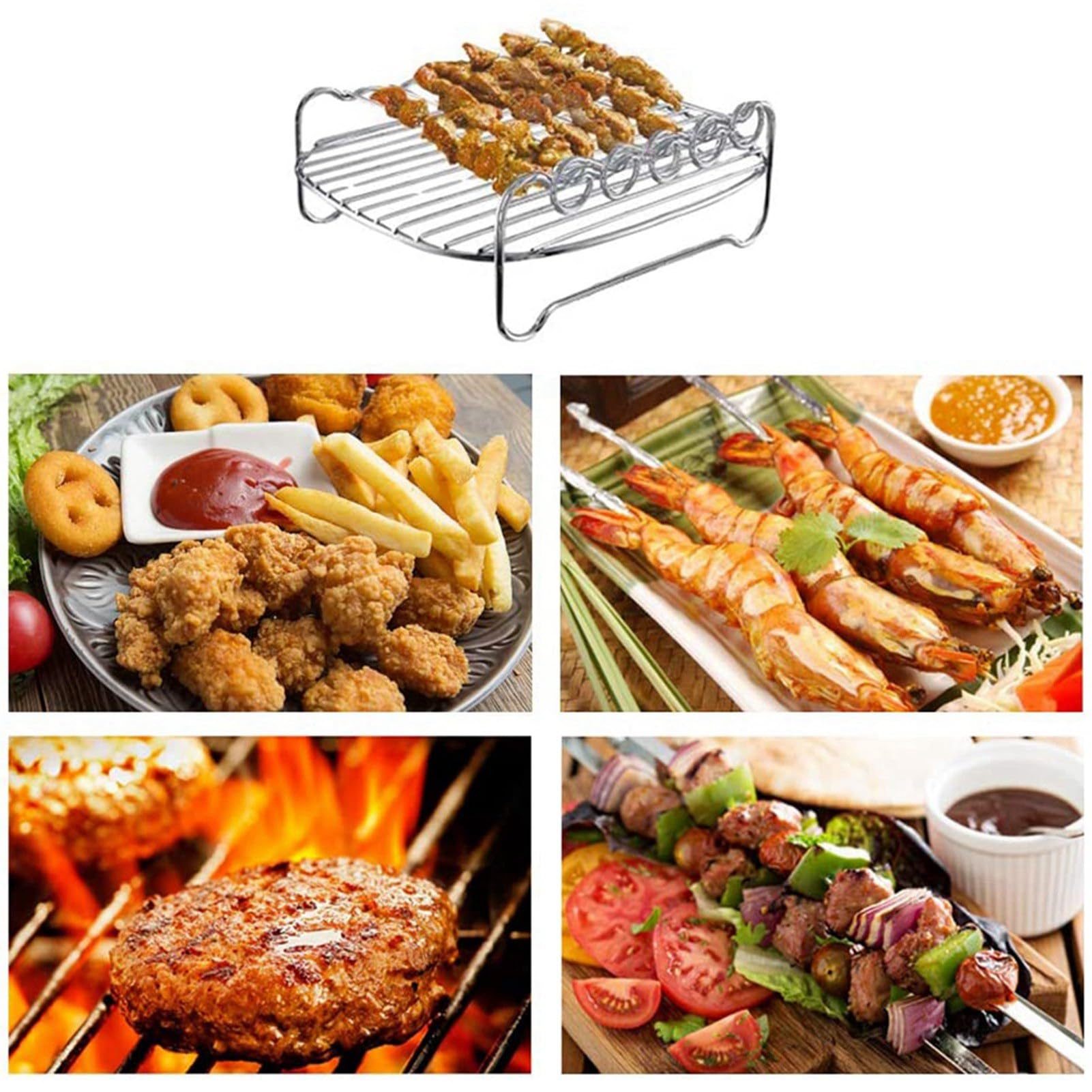 Griglia di ricambio per barbecue, 18 x 18 x 8, spiedini a doppio strato, teglia per friggitrice ad aria