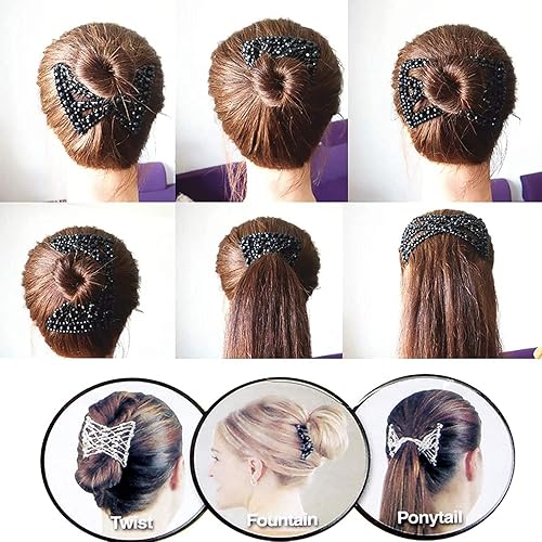 Miniatura 3 de Peines mágicos para el cabello, 6 piezas de pinzas mágicas elásticas de cuentas vintage, pinzas para el cabello con doble pinza para el cabello,