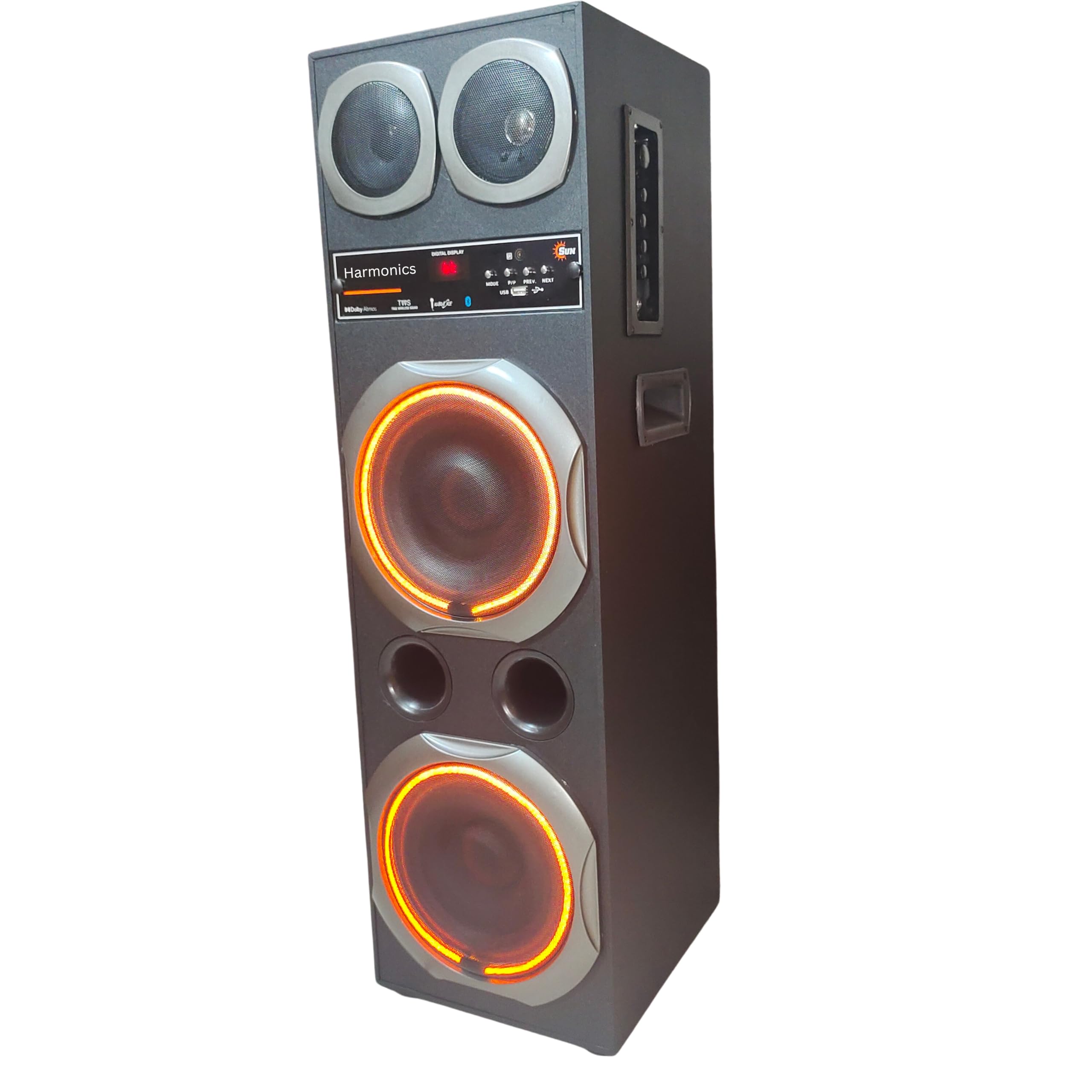 Harmonics Sun MIC Multimedia Party Tower Speaker. Karoake Compatible. 100W RMS. Bluetooth Speaker. BT USB AUX. Perfect Party Lover and bass Lover.