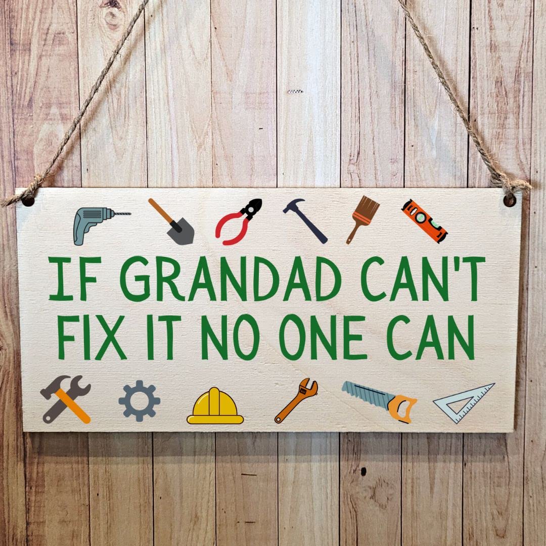 Second Ave Gift Company Neutral Shade Second Ave Funny If Grandad Can't Fix It Wooden Hanging Gift Rectangle Sign Plaque Father's Day Birthday
