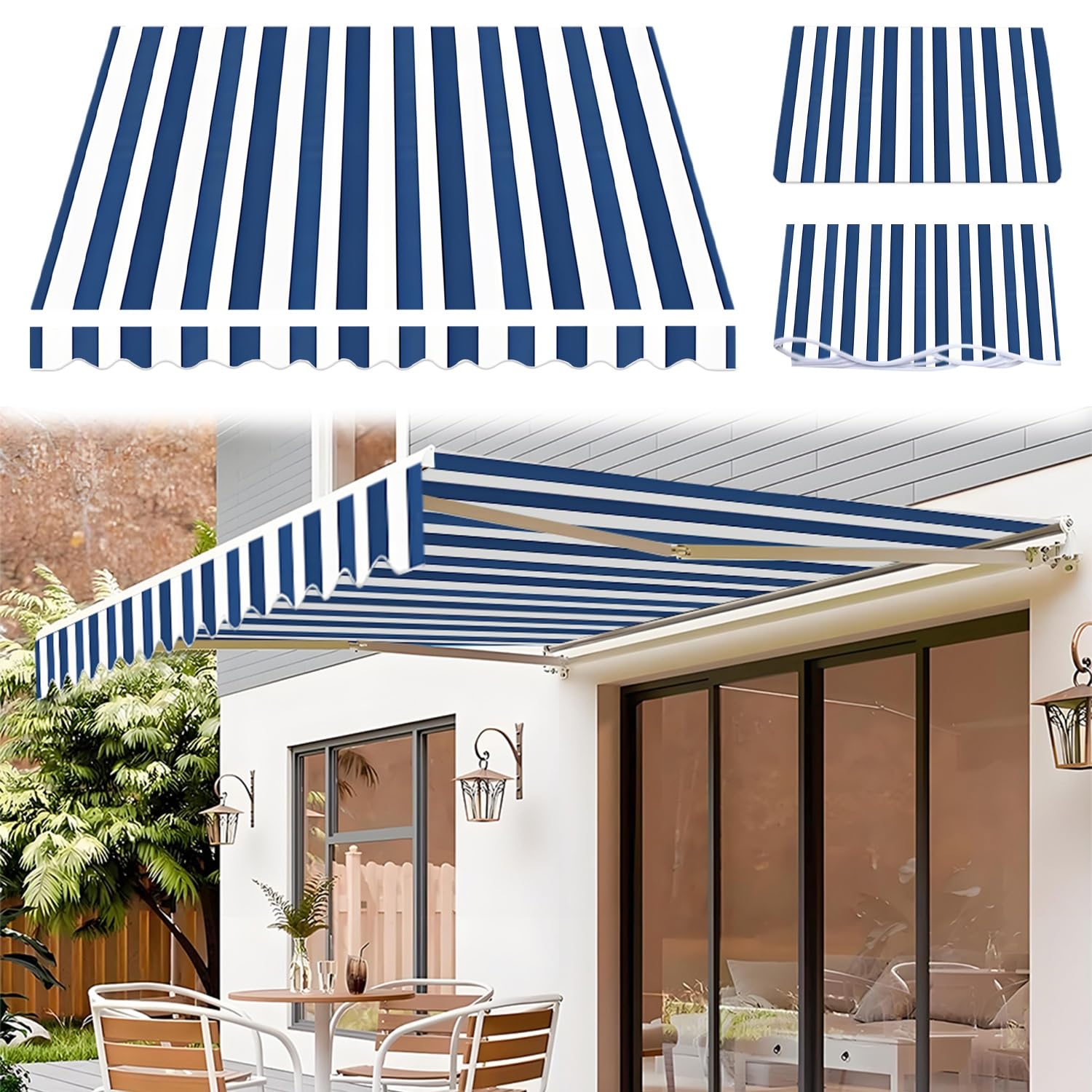 Markiza do kampera, zamiennik tkaniny, chowany baldachim przeciwsłoneczny na taras, balkon, 2 m, 2,5 m, 3,5 m, ciemnoniebieski, poliester, na patio (5,5 x 2,50 m)