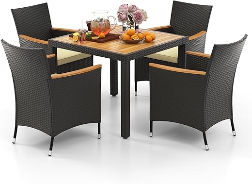 GIANTEX Rattan Gartenmöbel Set, Sitzgruppe Garten Lounge 6 Stühle mit Tisch, Rattan Lounge Möbel Outdoor, Terrassenmöbel Balkonmöbel Set für 6 Personen, Gartengarnitur...