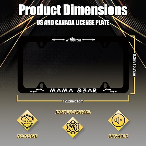 Miniatura 2 de Marco de matrícula con diseño de animales y bosque de montaña de mama, personalizable de acero inoxidable, divertido accesorio para placa de