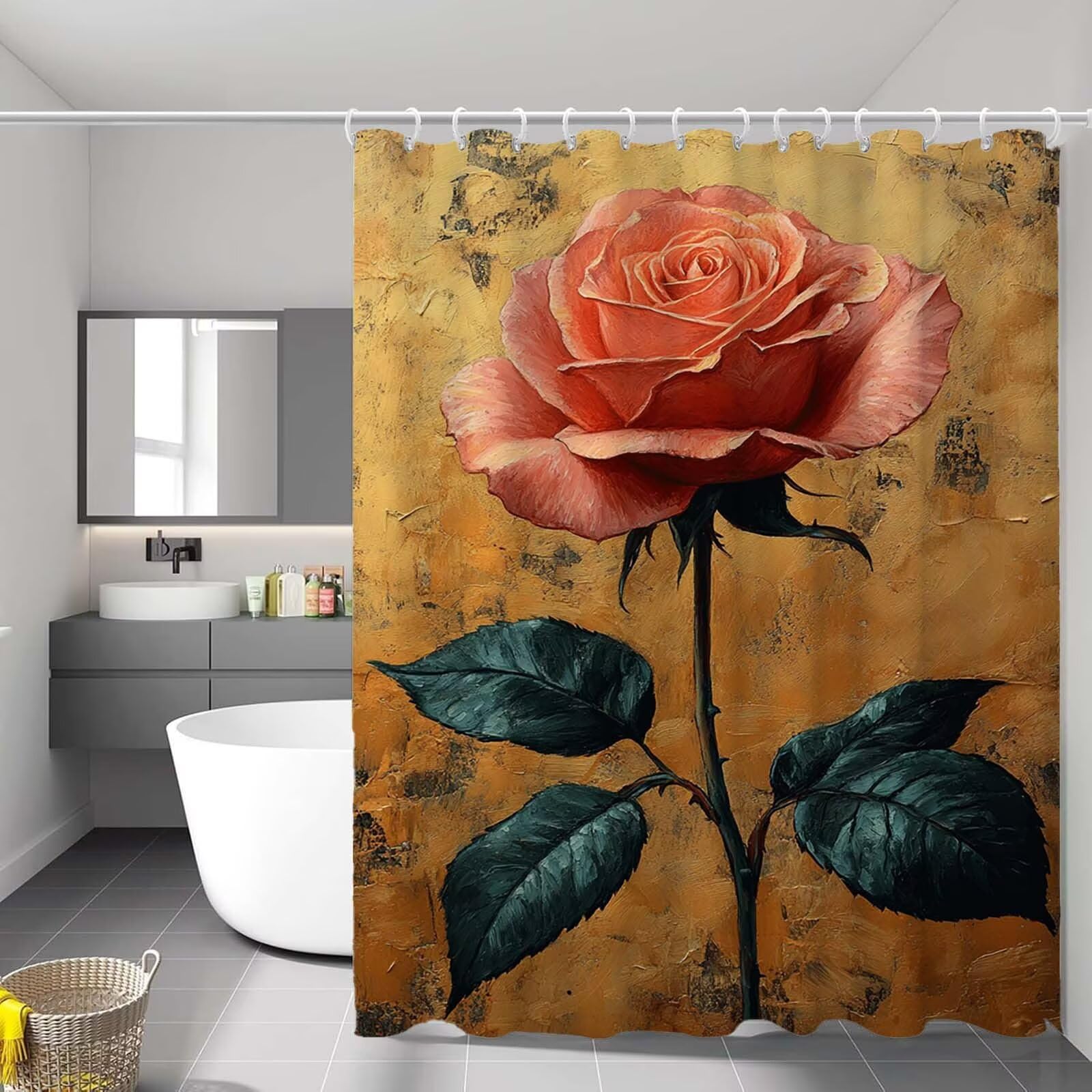 Rideau de douche imperméable en tissu polyester lavable rose et jaune 90x180