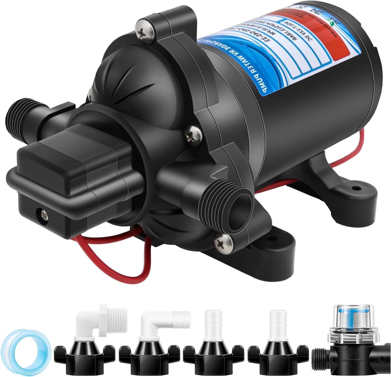 12V 4.0GPM/15.0LPM 3.1 bar 33S Bomba de presión on autocebado Bomba de diafragma de agua a demanda, Arranque y Parada Automáticospara Autocaravanas, Yates, Jardín y Campistas