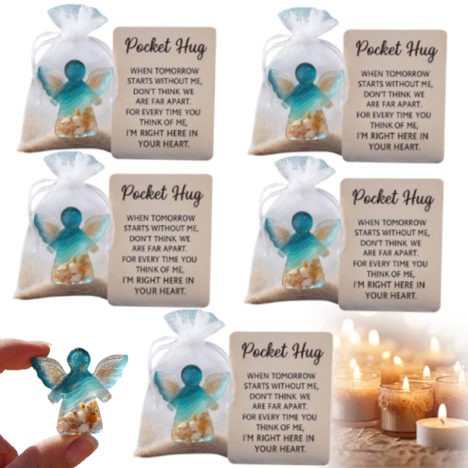 5Pcs Angel Pocket Hug in Memory of the Dead, Pocket Hug Angel, Emotional Grief Support Beach Themed with Card, Angel Statue Sympathy Gifts for Memorial, Express Condolences for Loss of Loved One