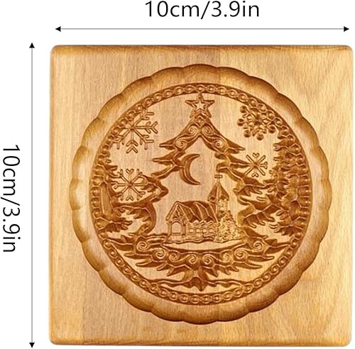 Miniatura 3 de Moldes de madera para galletas, cortador de galletas tallado en árbol de Navidad para hornear, con forma de árbol de Navidad, sellos de prensa para